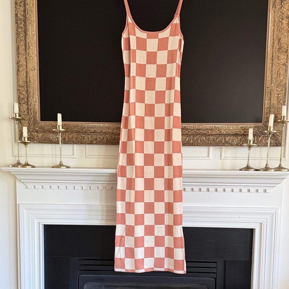 Checkerboard Slip Dress in Blush and Cream